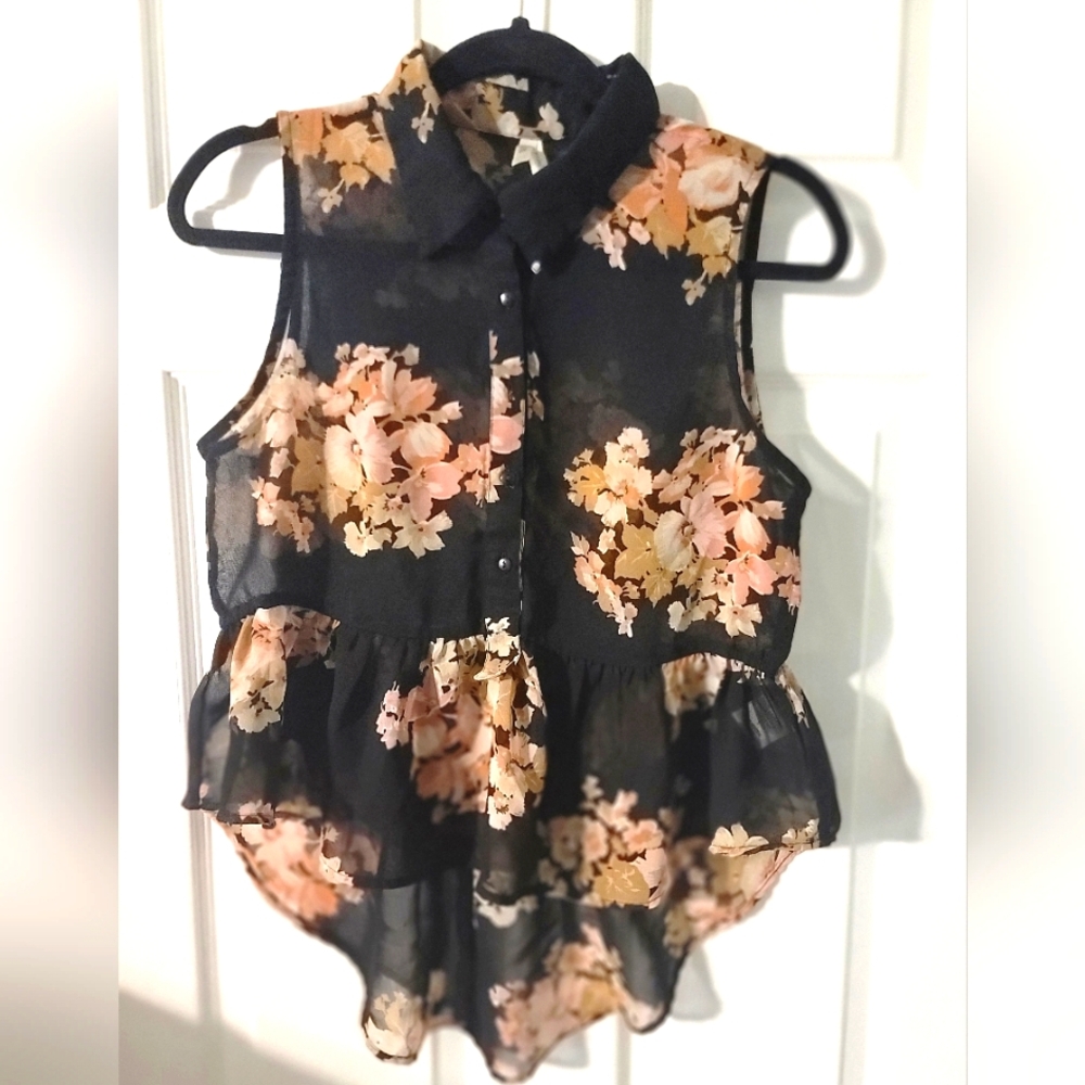 Black and Cream Asymmetrical Peplum Blouse